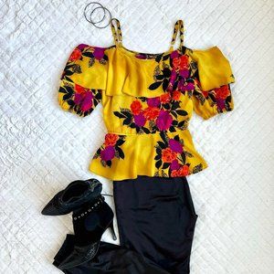 Plenty by Tracy Reese Floral Flounce Cold Shoulder Top, Size XS